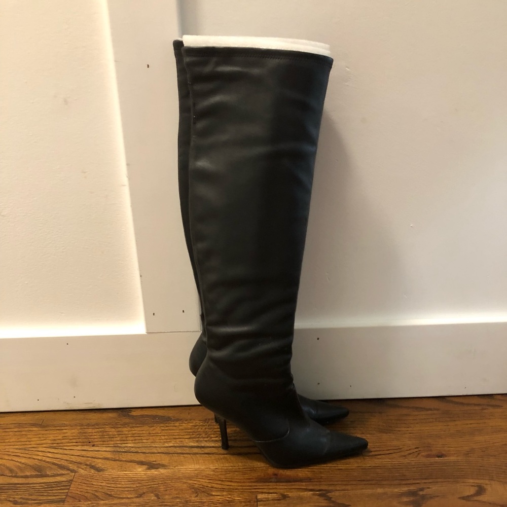 Thigh high black heel boots